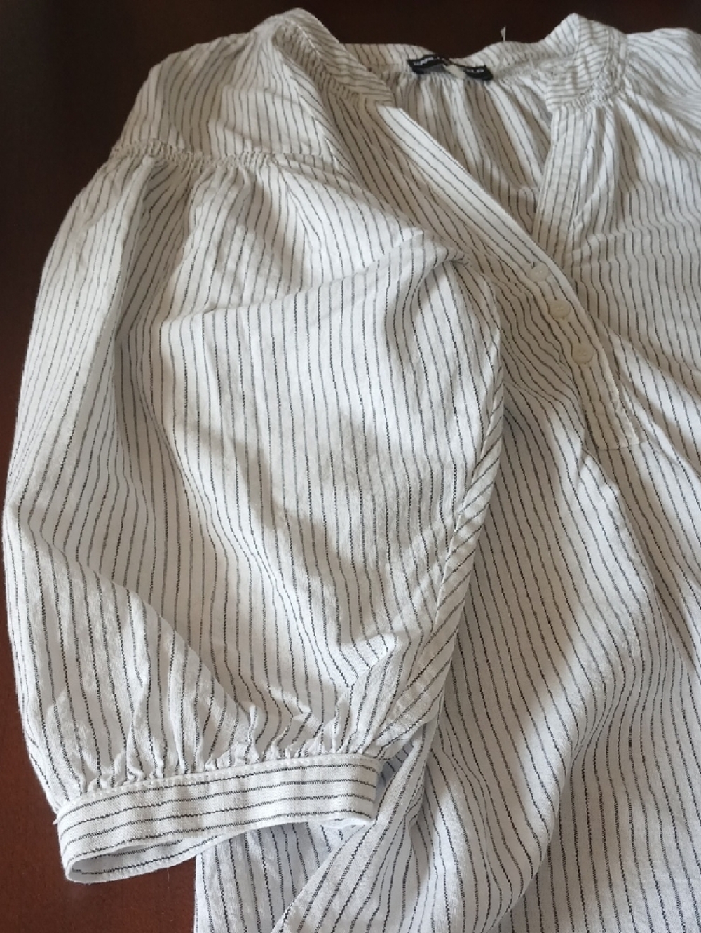 Karl Lagerfeld White Pinstriped V-Neck Peasant Blouse - Picture 8 of 8